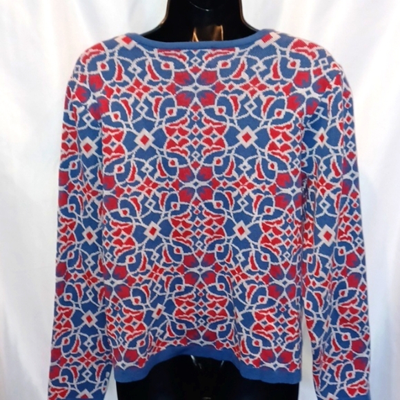 C&K Designs Beautiful Vintage Large Knit Red, White Blue Sweater Jacket Size L - Picture 2 of 6